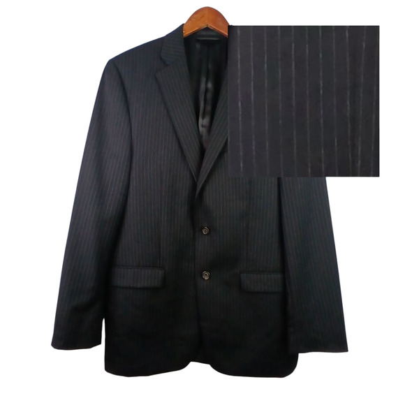 Lauren Ralph Lauren Mens SZ 40L 100% Wool Black Pinstriped 2 Button Blazer - Picture 3 of 8